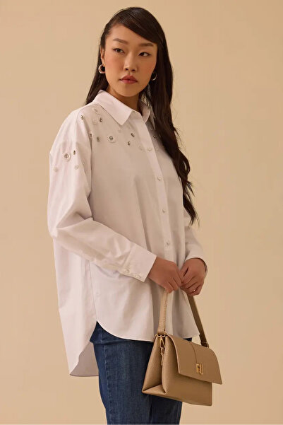 SEÇİL Cămașă Koton cu pietre aplicate pentru femei - Albă