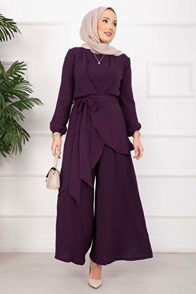 EBRUTESETTÜR طقم عباءة أيروبين كاجوال من قطعتين باللون الأرجواني