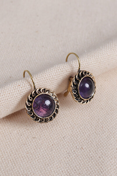 Süspüs Accessories Ametist Taşlı Yuvarlak Otantik Küpe