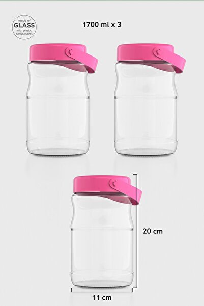 Renga Macro 1700 ml 3-Piece Glass Jar Set 131074 Fuchsia