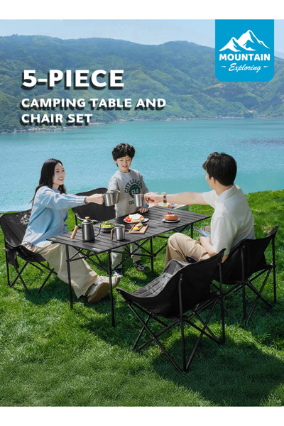 MOUNTAIN EXPLORING 5-Piece Outdoor Camping Folding Table and Chair Set with S...