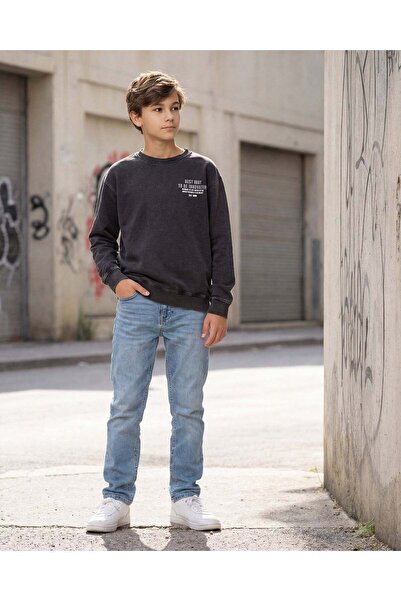 REDTAG Senior Boys Charcoal Plain Sweatshirt