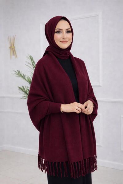 MENA FASHİON kadın püsküllü ve kollu şal panço