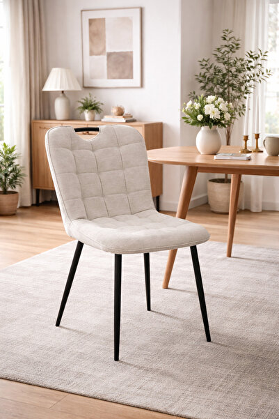 N.zone كرسي طعام مودرن مبطن قماش فاخر بأرجل معدنية سوداء مريح وأنيق للمطبخ وغ...