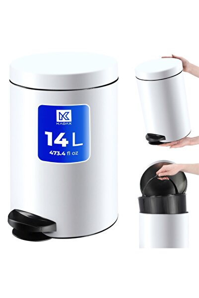 KADAX Waste Bin 14L Waste Container Pedal Bucket White Steel