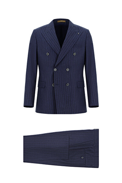 Abdullah Kiğılı بدلة من 6 قطع بقصة قياسية وياقة عالية من الصوف مخططة ومزدوجة ...