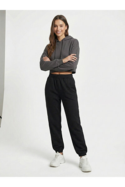 NEW JOURNAL Γυναικεία Μαύρα Παντελόνια Φόρμας 3 Νημάτων SH επένδυση fleece C ...