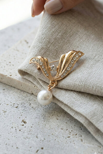 Glaren İnci Sallantılı V Tasarım Kadın Broş