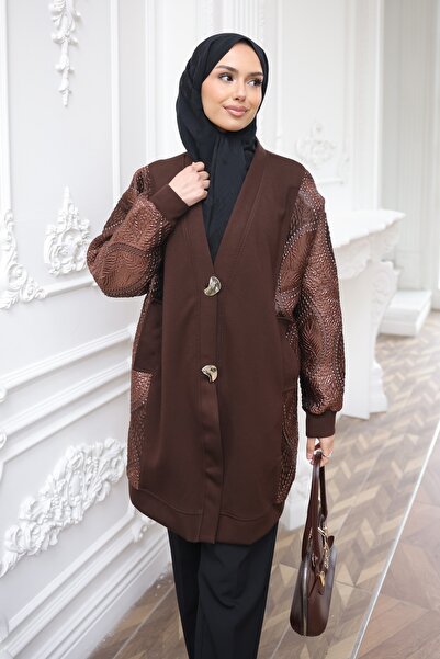 İmajButik Cardigan maro cu secțiuni