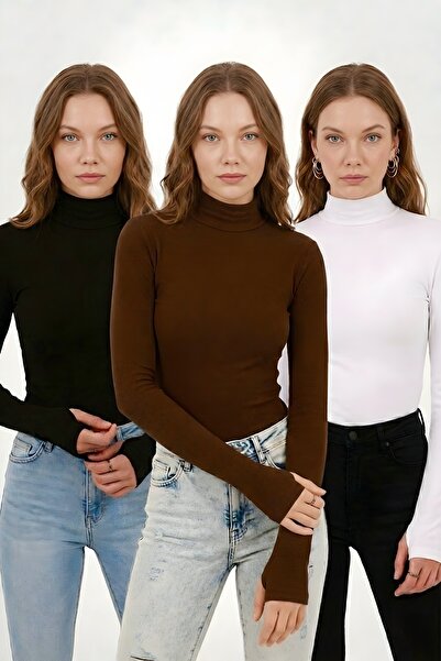 İmajButik Crno-belo-smeđi bodi u pakovanju od 3 komada sa detaljima za umetan...