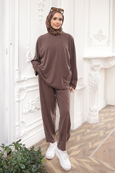 İmajButik طقم تونيك بني مع بنطلون
