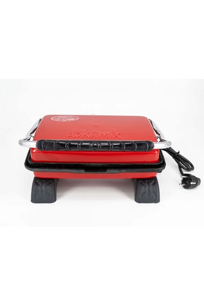 Dökümix محمصة خبز من الحديد المصبوب باللون الأحمر + فرشاة سلكية