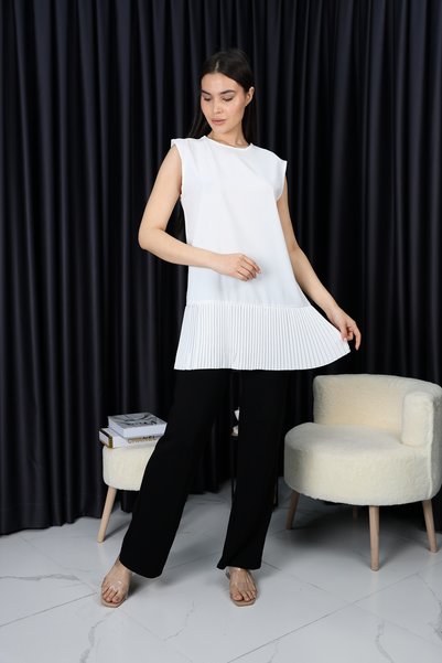 Bienvenido Women's Hijab Sleeveless Pleated Undershirt Shirt Tunic Blouse Pleated Pleated