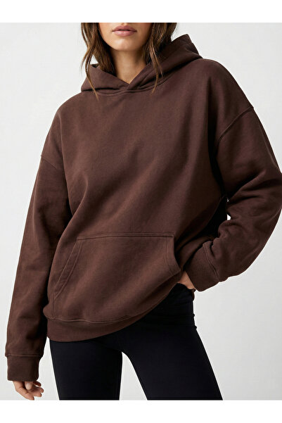 NEW JOURNAL Women's Brown 3 Thread K Hooded O Oversized Sweatshirt Nj118