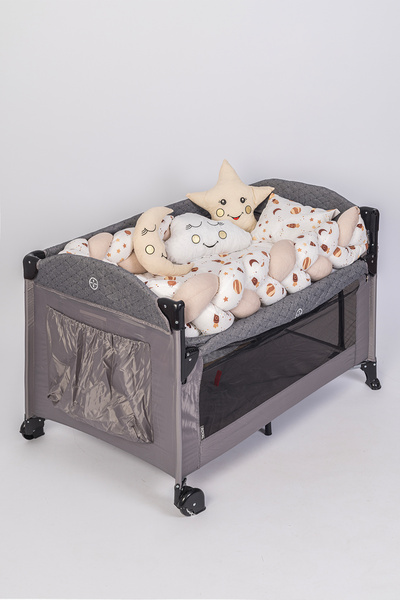 Jasmin Bebe Home Örgü Korumalı Bebek Beşik ve Oyun Parkı Uyku Seti 7 Parça