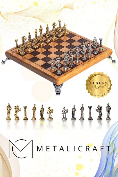 Metalicraft MC102 Satranç Takımı 25x25cm - Bizans Figürlü Metal Taşlar – Gerç...