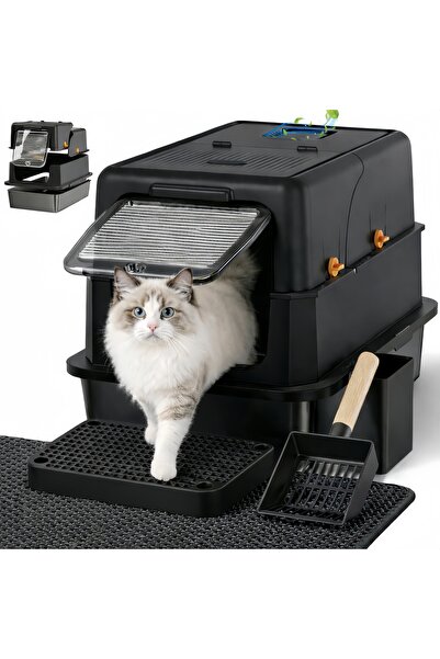 Shangxing Covered Stainless Steel Cat Litter Box, Large Anti-Odor Enclosed Tr...