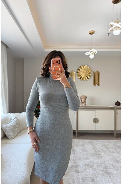 MEHTAP TURHAN Rina Vatkalı Simli Kumaş Elbise