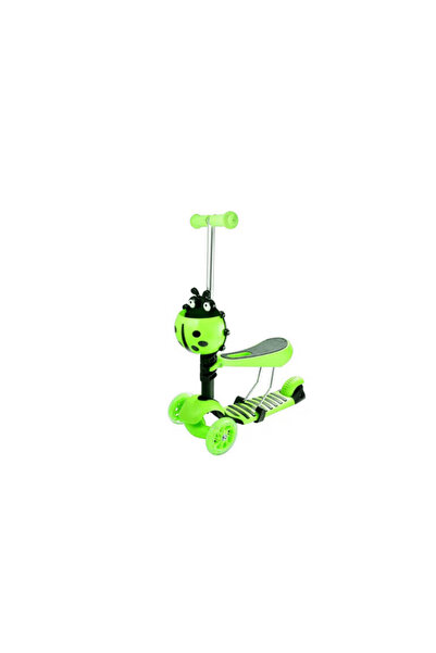 Kids 3 in 1 scooter, green, for 2-6 years, Silicone wheels with LED lights