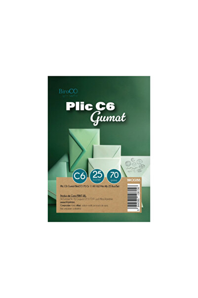 BiroCo Plic C6 gumat, set de 25 bucăți, 114x162 mm, hârtie albă 70 g/m²
