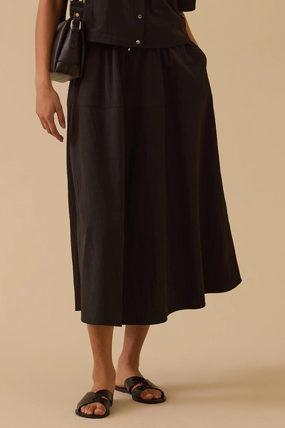 SEÇİL تنورة ميدي باراشوت للسيدات بجيوب - أسود