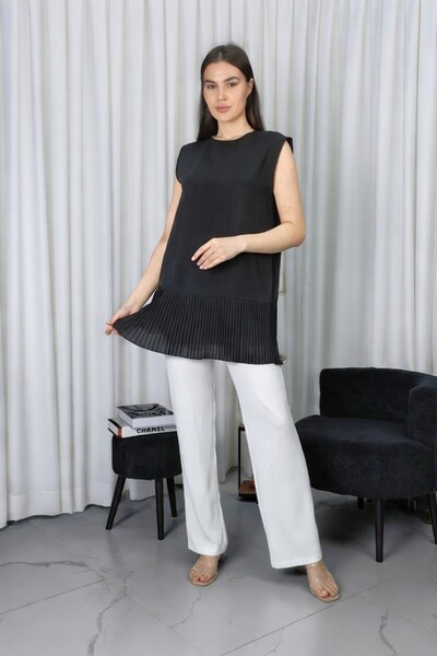 Bienvenido Women's Hijab Sleeveless Pleated Undershirt Shirt Tunic Blouse Pleated Pleated