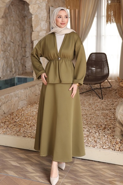 İmajButik Kaki jakna i suknja sa elastičnim vezivanjem