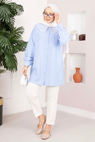 EBRUTESETTÜR ياكا مطرز تونيك حجابي باللون الأزرق الفاتح