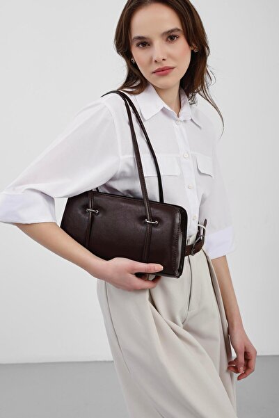 Shule Bags Hansal Metal Detailed Baguette Bag Bitter Coffee