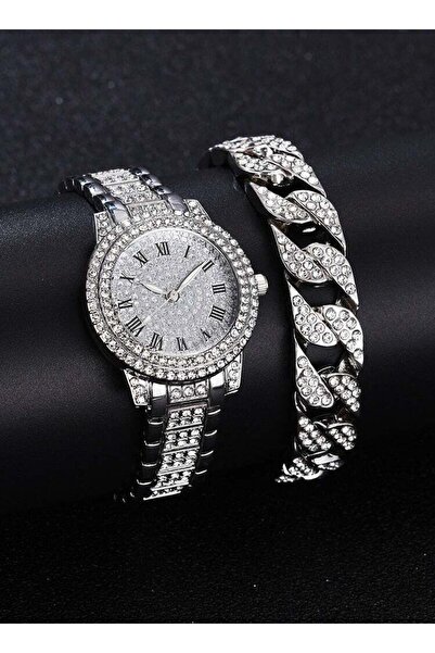 Generic Women's Stone Studded Stainless Steel Analog Wrist Watch With Bracele...