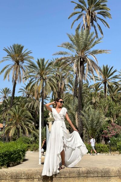 NYMPHA CLOTHING Elegant Maxi Dress with Ruffled, White, Royal XS/S