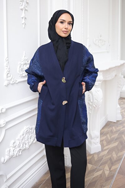 İmajButik Cardigan bleumarin cu secțiuni