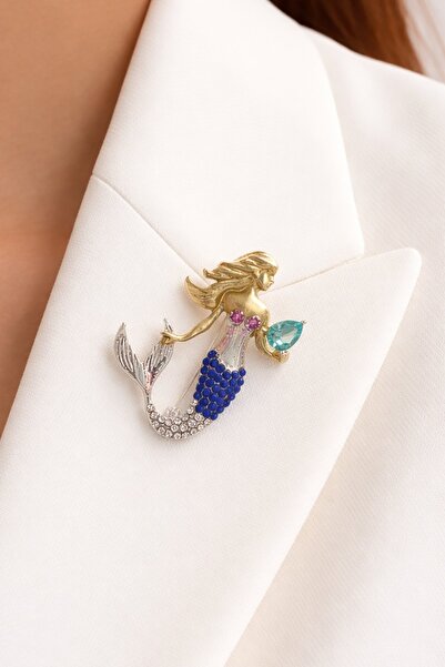 TAKIŞTIR Karışık Renk Deniz Kızı Figürlü Taşlı Broş