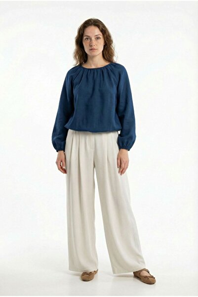 ALLDAY Indigo-Collar B Ruched Blouse