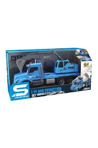 JS Toys Camion excavator albastru cu frictiune, sunete si lumini, 1&#...