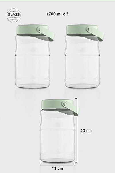 Renga Macro 1700 ml Green Lidded 3-Piece Glass Jar Set 131074
