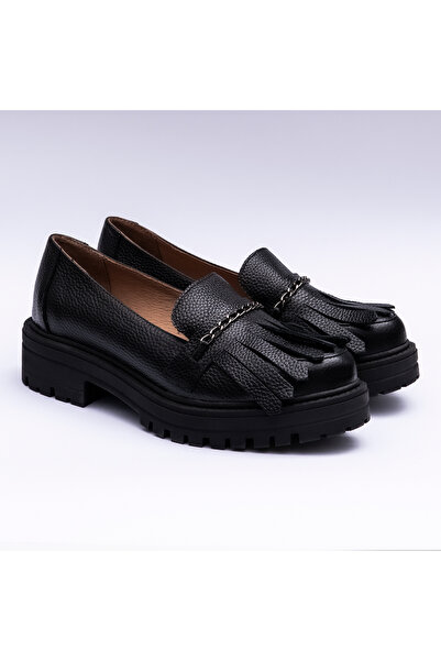 VAGAM Pantofi Dama din Piele Naturala Loafers Negri