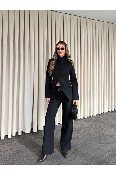 Laluvia Black Judge Collar Jacket and Pants Set - 7100