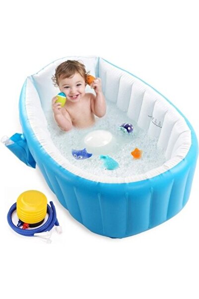 Ronyes Cadă de baie gonflabilă pentru bebeluși cu pompă de picior