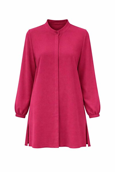 ECK MODA Women's Aerobin Fabric Hidden Placket Buttoned Side Slit Detail Elas...