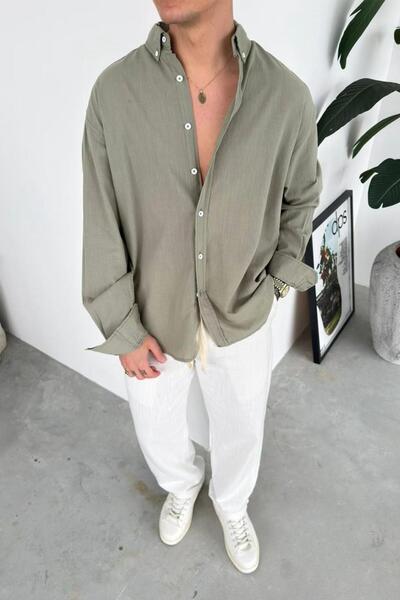 HAFKAGİYİM Kaki Oversize kroj Fresh Lan košulja