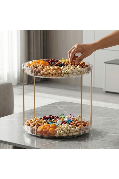 Shangxing 2-Tier Clear Rotating Serving Tray, Elegant Turntable Stand for Nut...