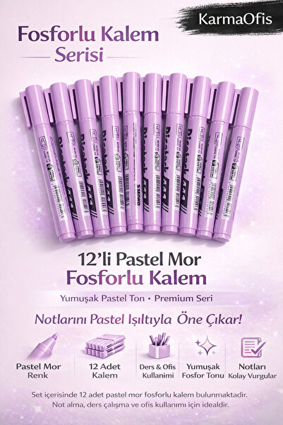 KarmaOfis Fosforlu Kalem Seti 10'lu – Pastel Mor Highlighter