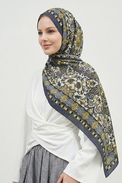 InStyle Автентичний сірий шарф з квітковим візерунком з м'якої бавовни