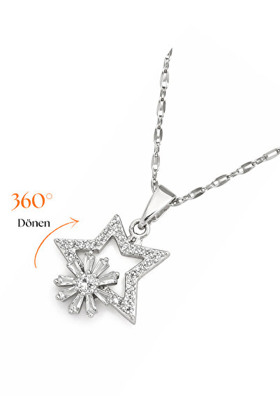 Siya Silver Steel Rotating Star Zircon Stone Stress Necklace