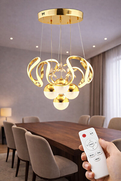 Luxira Aydınlatma Minal 4'lü Kumandalı Gold Led Üç Renk Ledli Avize