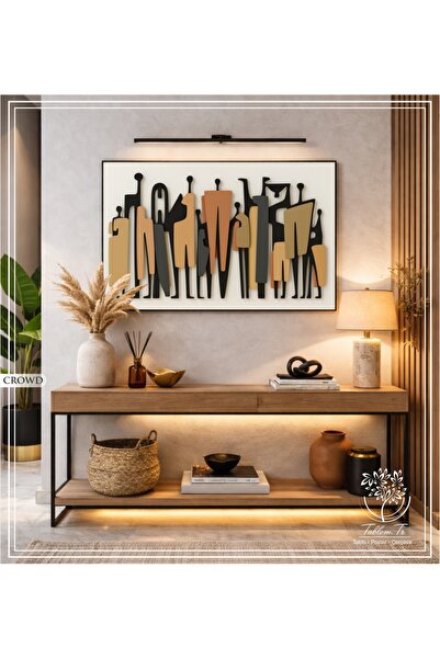 Tablomtr Crowd - Dijital Baskılı Siyah Metal Çerçeveli Gerçek Camlı Tekli Dek...