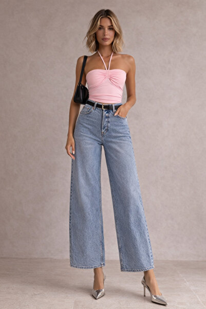 kikiriktekstil 10927 Women's Tie Detail 100% Cotton Cropped Blouse