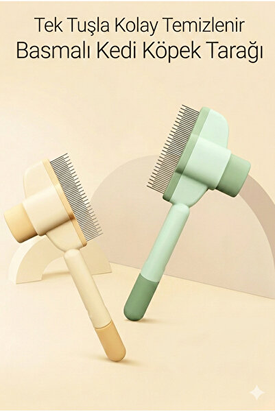 BEYZANA Tek Tuşla Kolay Temizlenir Basmalı Kedi Köpek Tarağı Tüy Toplayıcı Ke...