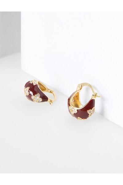 Jimmy Key Red Shiny Stone Clover Figured Half Hoop Earrings